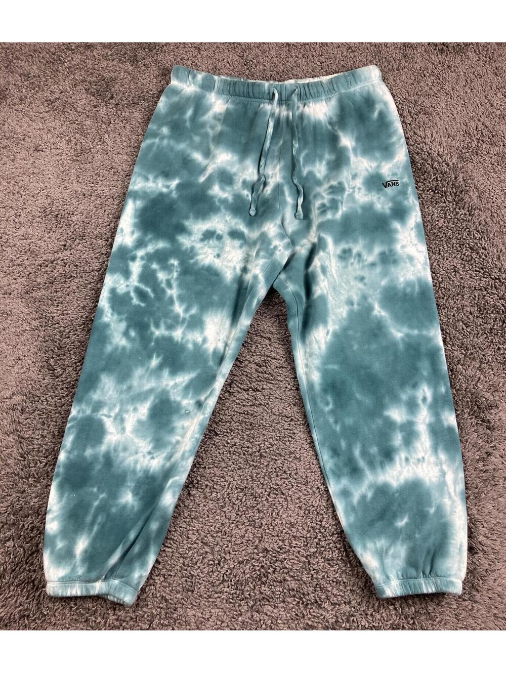 Vans Women Cloud Wash Sweatpants Teal Tie Dye Fleece Relaxed Joggers Sz XL
